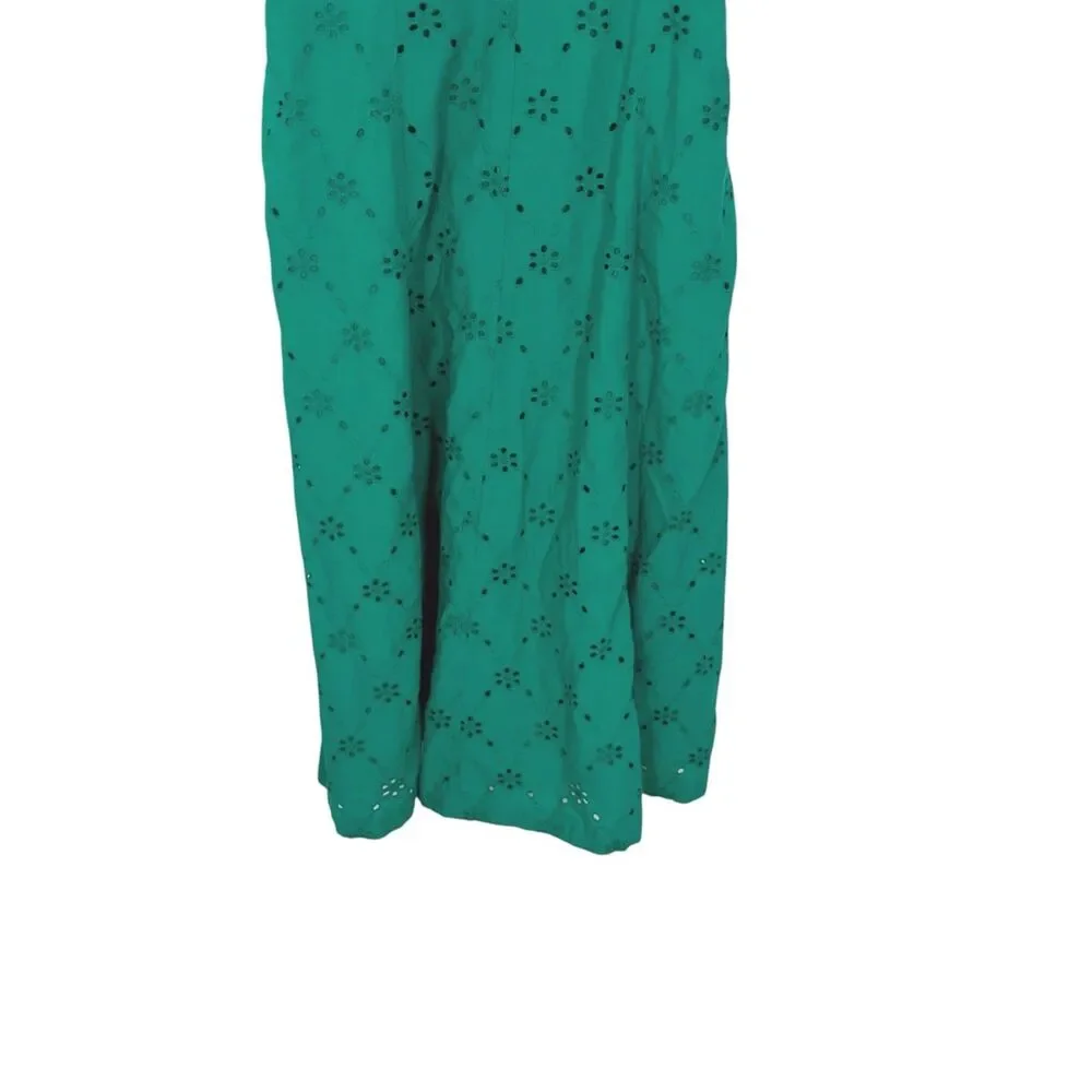 J.Crew Factory Eyelet Embroidered Midi Dress Emerald Beryl Green Size 10 CS891